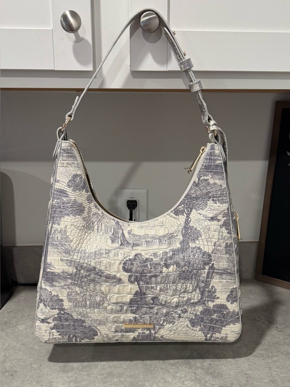 Brahmin Tabitha Mindful Garden Melbourne Gray Toile Hobo Shoulder Bag! NWT!